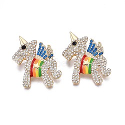 Unicorn Enamel Pin with Rhinestone, 3D Animal Alloy Brooch for Backpack Clothes, Nickel Free & Lead Free, Light Golden, Colorful, 40x36mm(JEWB-N007-068)