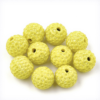 Handmade Polymer Clay Rhinestone Beads, Round, Yellow, 16mm, Hole: 1.8mm