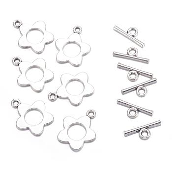 Flower Tibetan Style Alloy Toggle Clasps, Lead Free and Cadmium Free, Antique Silver, Flower: 16x20mm, Bar: 16mm long, Hole: 2.5mm