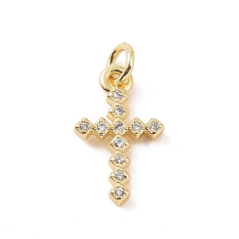 Brass Micro Pave Cubic Zirconia Charms, with Jump Ring, Rhombus Cross Charm, Golden, 14.5x9x1.5mm, Hole: 2.8mm