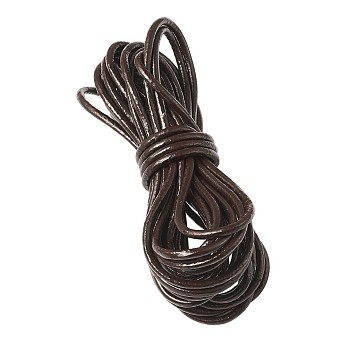 Cowhide Leather Cord, Leather Jewelry Cord, Jewelry DIY Making Material, Round, Coffee, 3mm