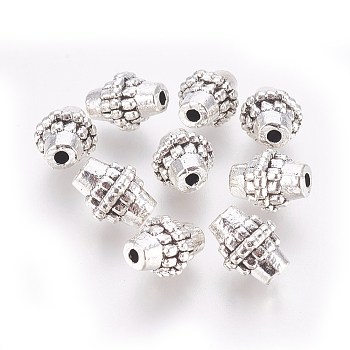 Tibetan Style Alloy Beads, Lead Free & Cadmium Free, Bicone, Antique Silver, about 8mm in diameter, 10mm long, hole: 2mm