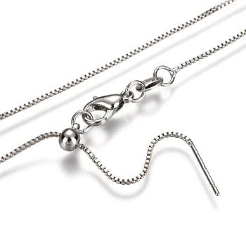 Adjustable Electroplate Brass Venetian Chain Necklace Making, Long-Lasting Plated, with Lobster Claw Clasps and Round Beads, Platinum, 18.3 inch(46.5cm)