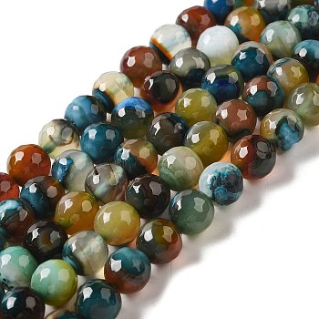 Natural Agate Beads Strands, Dyed & Heated, Faceted Round, Light Sky Blue, 8mm, Hole: 1mm, about 47pcs/strand, 14.57~14.84 inch(37~37.7cm)