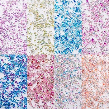 240G 8 Colors AB-Color Plated DIY 3D Nail Art Decoration Mini Glass Beads, Tiny Caviar Nail Beads, Mixed Color, 0.6~3mm, 30g/color