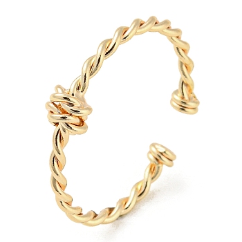 Brass Twist Knot Open Cuff Rings, Real 18K Gold Plated, US Size 8(18.1mm)