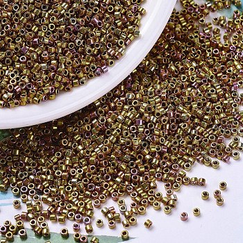MIYUKI Delica Beads, Cylinder, Japanese Seed Beads, 11/0, (DB0501) 24kt Gold Iris, 1.3x1.6mm, Hole: 0.8mm, about 10000pcs/bag, 50g/bag