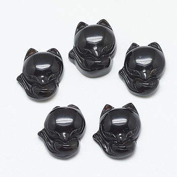 Natural Black Agate Pendants, Fox, 22.5~23x19~20x8.5~9.5mm, Hole: 1mm