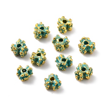 Alloy Beads, Flower, Golden & Green Patina, 5.5x6x4mm, Hole: 1.5mm