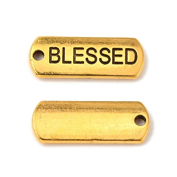 Tibetan Style Alloy Rectangle with Word Blessed Pendants, Cadmium Free & Lead Free, Antique Golden, 8x21x2mm, Hole: 2mm, about 560pcs/1000g