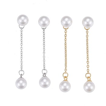304 Stainless Steel Chain Tassel Earrings, with Ear Nuts and Acrylic Imitation Pearl Beads, Round, Mixed Color, 50mm, Pin: 0.7mm, Round: 8mm