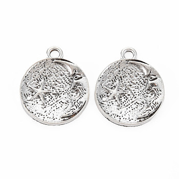 Tibetan Style Alloy Pendants, Cadmium Free & Lead Free, Flat Round with Moon & Star, Antique Silver, 26x21.5x2mm, Hole: 2.5mm, about 300pcs/1000g