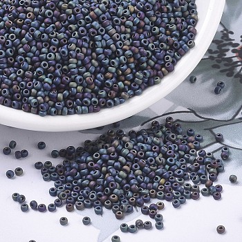 MIYUKI Round Rocailles Beads, Japanese Seed Beads, 11/0, (RR401FR) Matte Black AB, 2x1.3mm, Hole: 0.8mm, about 5500pcs/50g