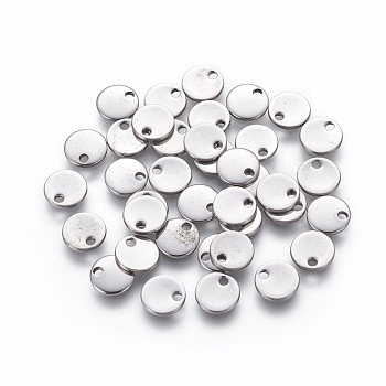 304 Stainless Steel Charms, Stamping Blank Tag, Flat Round, Stainless Steel Color, 7x1mm, Hole: 1.4mm
