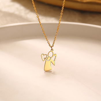 304 Stainless Steel Mother Child Silhouette Mama Pendant Necklaces for Women, Real 18K Gold Plated, 17.72 inch(45cm)