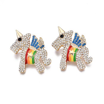 Unicorn Enamel Pin with Rhinestone, 3D Animal Alloy Brooch for Backpack Clothes, Nickel Free & Lead Free, Light Golden, Colorful, 40x36mm