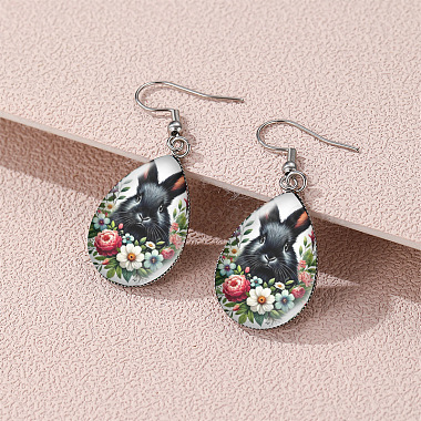 Easter 304 Stainless Steel & Glass Dangle Earrings(FS-WG8BFF2-03)-1