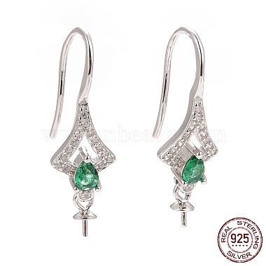 Platinum Medium Sea Green Sterling Silver+Cubic Zirconia Earring Hooks
