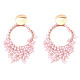 Flat Round Brass Glass Bead Dangle Stud Earrings(FS-WG04037-05)-1