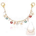 Natural Shell & Alloy Enamel Shell Shape Starfish Charm Iron Bag Decorative Chains, Colorful, Golden, 310mm(HJEW-ME00044)