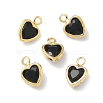 Brass Glass Charms, Heart Charms, Nickel Free, Faceted, Real 18K Gold Plated, Black, 8x6x2.5mm, Hole: 1.2mm(KK-Z136-19G-03)