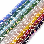 Faceted Electroplated Glass Beads Strands, AB Color Plated, Opaque Solid Color, Oval, Mixed Color, 10.5x8x5mm, Hole: 1.5mm, about 58~60pcs/strand, 25.59 inch(65cm)(GLAA-G092-C)