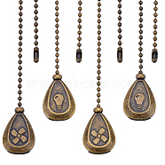 2 Sets Alloy Ceiling Fan Pull Chain Extenders, with Iron Ball Chains, Teardrop with Fan & Bulb Pendant, Antique Bronze, 326x3mm, 2 styles, 1pc/style, 2pcs/set(FIND-CP0001-77)