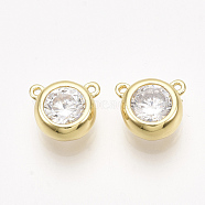 Brass Cubic Zirconia Charms, Real 18K Gold Plated, Nickel Free, Flat Round, Clear, 7x8x4mm, Hole: 0.7mm(KK-T038-563G-NF)