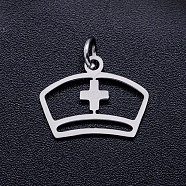 201 Stainless Steel Pendants, with Unsoldered Jump Rings, Nurse's Cap Charms, Stainless Steel Color, 12.5x16x1mm, Hole: 3mm, Jump Ring: 5x0.8mm(STAS-T046-JA368-1)