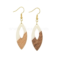 Two Tone Resin & Walnut Wood Horse Eye Dangle Earrings, Golden Iron Long Earrings, WhiteSmoke, 58x15.5mm(EJEW-JE05504-03)