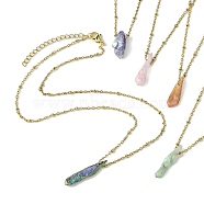 Electroplated Natural Quartz Crystal Prism Pendant Necklaces, with 304 Stainless Steel Satellite Chains, Mixed Color, Golden, 17.32 inch(44cm)(NJEW-JN05028-01)