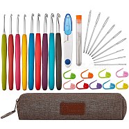Knitting Tool Sets, 18Pcs Aluminum Crochet Hooks Needles and ABS Plastic Knitting Crochet Locking Stitch Markers, Sewing Scissors, Pen Bag and Stainless Steel Needles Sets, Mixed Color, 140x10mm, 9pcs/box, 1 box(TOOL-SZ0001-19)