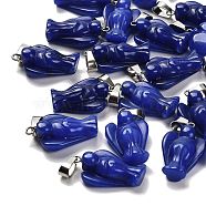 Dyed Natural White Jade Pendants, with 201 Stainless Steel Finding, Angel, Blue, 24~25x15~16x7~8mm, Hole: 5x7mm(G-B127-10P-04)