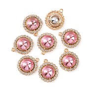 Zinc Alloy Rhinestone Pendants, Flat Round, Light Gold, Light Rose, 19x16.5x5mm, Hole: 1.4mm(FIND-TAC0010-15KCG-05)