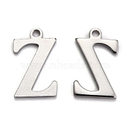 304 Stainless Steel Alphabet Charms, Stainless Steel Color, Letter.Z, 12x7.5x1mm, Hole: 1mm(STAS-H122-Z-P)