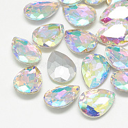 Pointed Back Glass Rhinestone Cabochons, Back Plated, Faceted, teardrop, Crystal AB, 8x6x3mm(RGLA-T081-6x8mm-05)