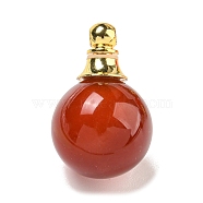 Natural Dyed & Heated Carnelian Perfume Bottle Pendants, with 304 Stainless Steel Findings, Round, 25x16mm, Hole: 2mm(G-K338-22G-13)