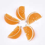 Resin Pendants, with Platinum Tone Iron Findings, Imitation Food, Orange, Coral, 43~44x21x14mm, Hole: 2mm(X-RESI-T028-56B)