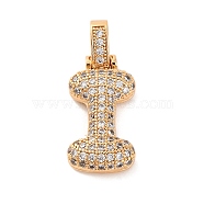 Brass Micro Pave Cubic Zirconia Pendants, Real 18K Gold Plated, Clear, Letter I, 18.5~24x12.5~25.5x5~5.5mm, Hole: 5x3mm(KK-C076-29I-G01)