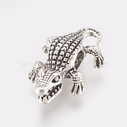 Alloy European Beads, Large Hole Beads, Crocodile/Alligator, Antique Silver, 24x15x8mm, Hole: 5mm(MPDL-L016-15AS)