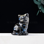 Natural Labradorite Carved Healing Lucky Cat Figurines, Reiki Energy Stone Home Desktop Decoration, 30x23mm(PW-WG42682-03)