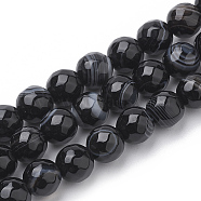 Natural Striped Agate/Banded Agate Beads Strands, Dyed, Faceted, Round, Black, 10mm, Hole: 1.2mm, about 37pcs/strand, 15.3 inch(G-S281-51D-10mm)