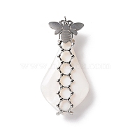 Natural White Shell Pendants, with Stainless Steel Color Plated 304 Stainless Steel Bee Findings, with Jump Ring, Teardrop, Seashell Color, 35~40x18~20x7~9mm, Jump Ring: 4x0.6mm, Inner diameter: 2.8mm(SSHEL-C009-01P)