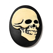 Halloween Opaque Resin Cabochons, Oval with Skull, Black, 38.5x29x8mm(CRES-F023-03)