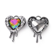 Rack Plating Alloy Glass Pendants, Cadmium Free & Lead Free & Nickle Free, Gunmetal Tone Melting Heart Charms, Colorful, 24x17x5mm, Hole: 2.5mm(FIND-I037-21B-02)