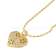 Brass Pave Clear Cubic Zirconia Heart Pendant Necklaces for Women, Real 18K Gold Plated, 16.54 inch(42cm), Pendant: 16.5x16.5mm(NJEW-K381-06C-G)