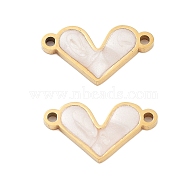 304 Stainless Steel White Enamel Connector Charms, Love Heart Links, Golden, 8.5x15.5x1.5mm, Hole: 1.2mm(STAS-Z078-12G)