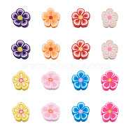 200Pcs 8 Colors Handmade Polymer Clay Beads, Flower, Mixed Color, 7.5~10x7~11x3.5~5mm, Hole: 1.6mm, 25pcs/color(CLAY-FW0001-03)