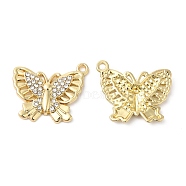 Alloy Rhinestone Pendants, Butterfly Charms, Golden, 16x20x2.5mm, Hole: 1.5mm(ALRI-P005-12G)