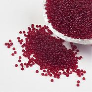 12/0 Grade A Transparent Colours Round Glass Seed Beads, Red, 2x1.5mm, Hole: 0.5mm, about 5000pcs/50g(X-SEED-A022-F12-8)